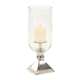 DecMode Silver Aluminum Pillar Hurricane Lamp