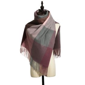 Checked scarf women's winter new style cashmere tassel shawl, cold proof and warm scarf - various colors (colour: Checker - Pink Coffee)