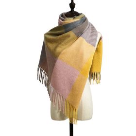 Checked scarf women's autumn and winter 2021 new style cashmere tassel shawl thickened cold proof and warm scarf wholesale (colour: CHECK - YELLOW GREY)