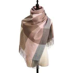 Checked scarf women's autumn and winter 2021 new style cashmere tassel shawl thickened cold proof and warm scarf wholesale (colour: CHECK - PINK GREY)