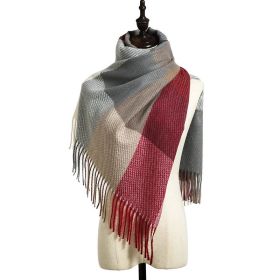 Checked scarf women's winter new style cashmere tassel shawl, cold proof and warm scarf - various colors (colour: CHECK - RED GREY)