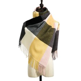 Checked scarf women's autumn and winter 2021 new style cashmere tassel shawl thickened cold proof and warm scarf wholesale (colour: CHECK - BLACK YELLOW)