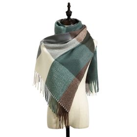 Checked scarf women's autumn and winter 2021 new style cashmere tassel shawl thickened cold proof and warm scarf wholesale (colour: Checker Green Coffee)