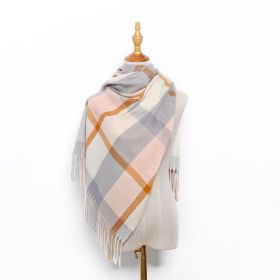 Autumn and winter spot medium length plaid scarves Japan and South Korea sweet warp knitting warm jacquard square scarves plaid scarves wholesale (colour: Blue coffee, Length (CM): 70*180cm)