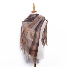 Autumn and winter spot medium length plaid scarves Japan and South Korea sweet warp knitting warm jacquard square scarves plaid scarves wholesale (colour: Brown coffee, Length (CM): 70*180cm)