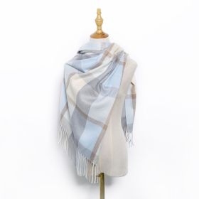 Autumn and winter spot medium length plaid scarves Japan and South Korea sweet warp knitting warm jacquard square scarves plaid scarves wholesale (colour: Bluish grey, Length (CM): 70*180cm)