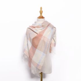 Autumn and winter spot medium length plaid scarves Japan and South Korea sweet warp knitting warm jacquard square scarves plaid scarves wholesale (colour: Pink coffee, Length (CM): 70*180cm)