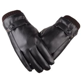 Men's Gloves Black Winter Mittens Keep Warm Touch Screen Windproof Driving Guantes Male Autumn Winter PU Leather Gloves Business (Color: Black1, Gloves Size: One Size)