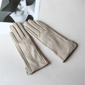 Winter PU Leather Gloves for Women, Warm Touchscreen Texting Driving Gloves (Color: BEIGE)