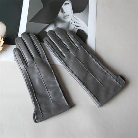 Winter PU Leather Gloves for Women, Warm Touchscreen Texting Driving Gloves (Color: Grey)