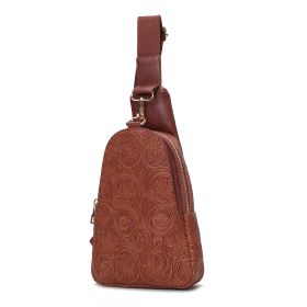 MKF Collection Millie Women Flower Embossed Sling bag Vegan Leather By Mia K (Color: Brown, Material: Flower)