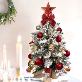 22in Mini Christmas Tree with Light Artificial Small Tabletop Woodland Christmas Decoration with Flocked Snow;  Exquisite Decor & Xmas Ornaments for T (style: Red)