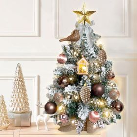 22in Mini Christmas Tree with Light Artificial Small Tabletop Christmas Decoration with Flocked Snow (Color: Woodland)